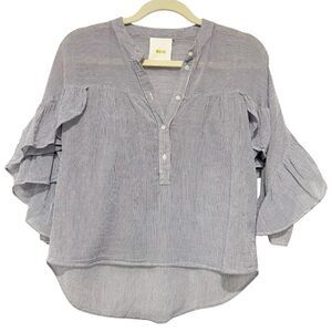 Anthro Mave Women's Blue Stripped Pull Over Ruffled Sleeves XS P Boho Preppy